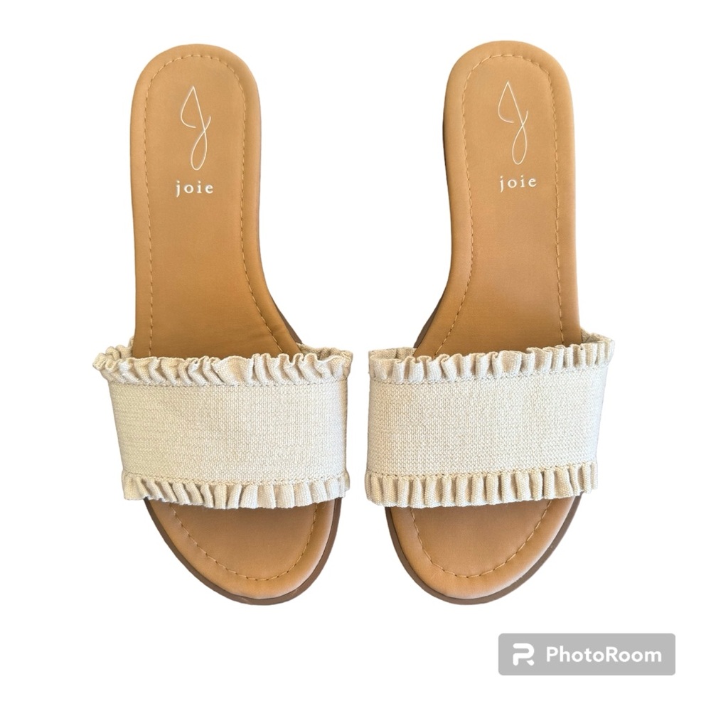 Joie Cream Ruffle Strap Slide Sandals